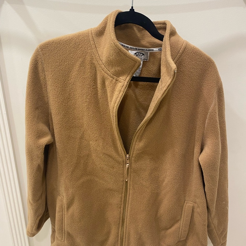 Carolyn Taylor Fleece Jacket Womens Medium Tan Soft Long Sleeve Full Zip